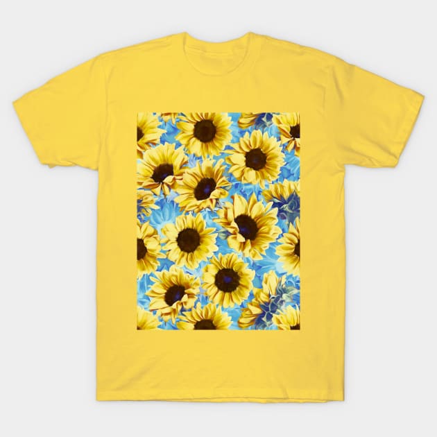 Dreamy Sunflowers on Blue T-Shirt by micklyn